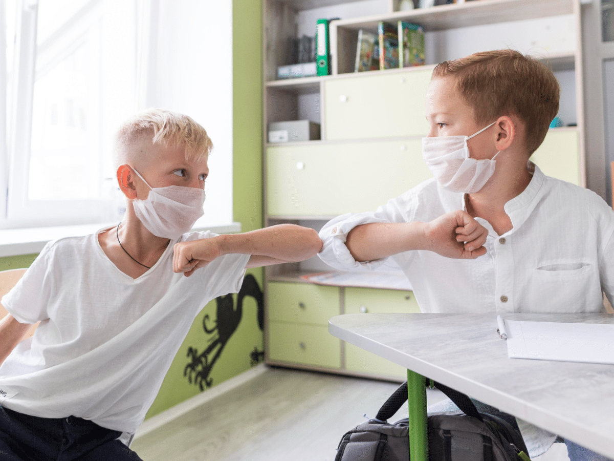 Alert parents remind their kids to use elbows as handshakes and wear a mask when people showing warning signs of RSV are nearby.