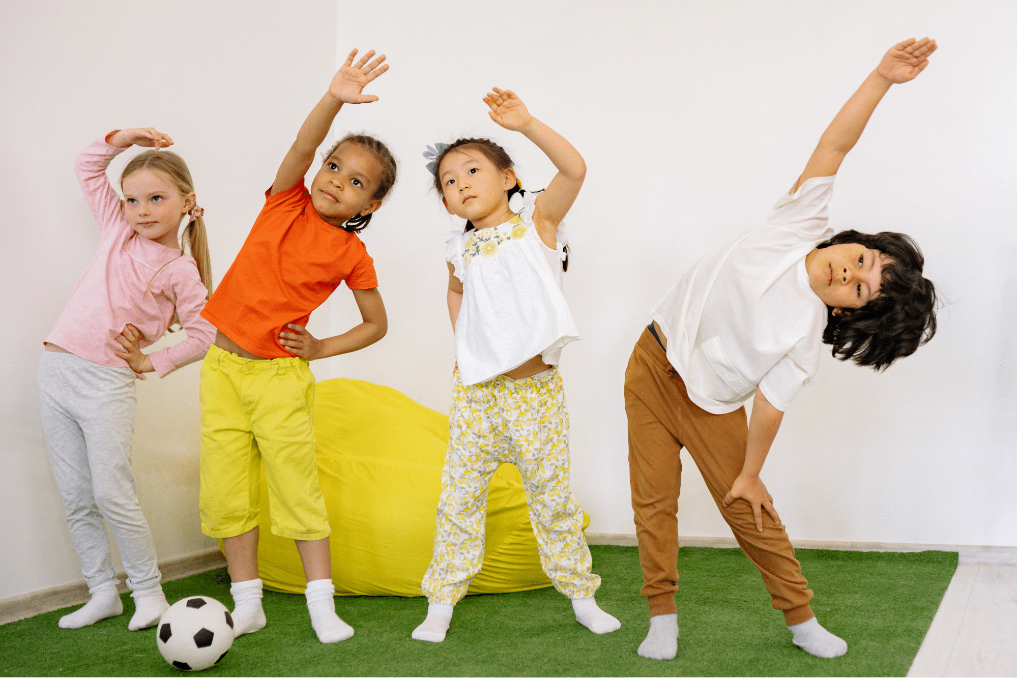 Children stretching to ease back pain issues and improve posture
